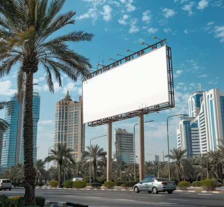 A white hoarding board Dubai